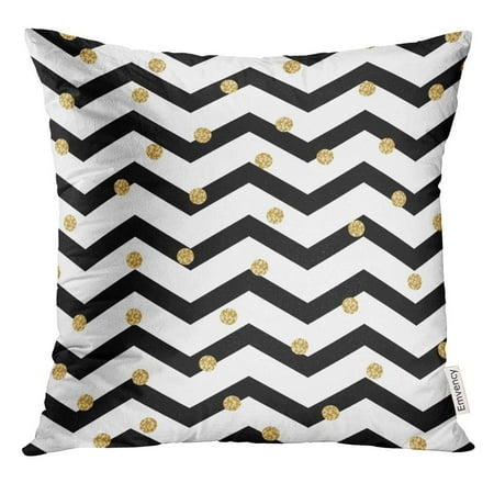 Black With White Polka Dots ARHOME Chevron Zigzag Black and White with Golden Shimmer Polka Dots Geometric Monochrome Stripe Spots Pillow Case 20x20 Inches Pillowcase ()