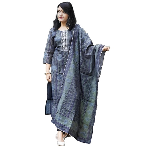 Alvami Women Embroidery Kurta and Pant Set with Dupatta - Indian Ethnic Traditional Wear Kurta Set