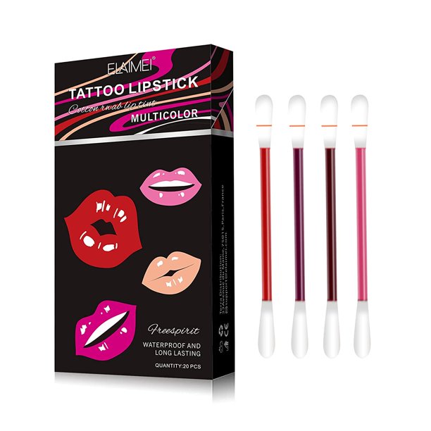 Elaimei 20Pcs Tattoo Lipstick Cotton Swab Waterproof Tattoo Lip Stain