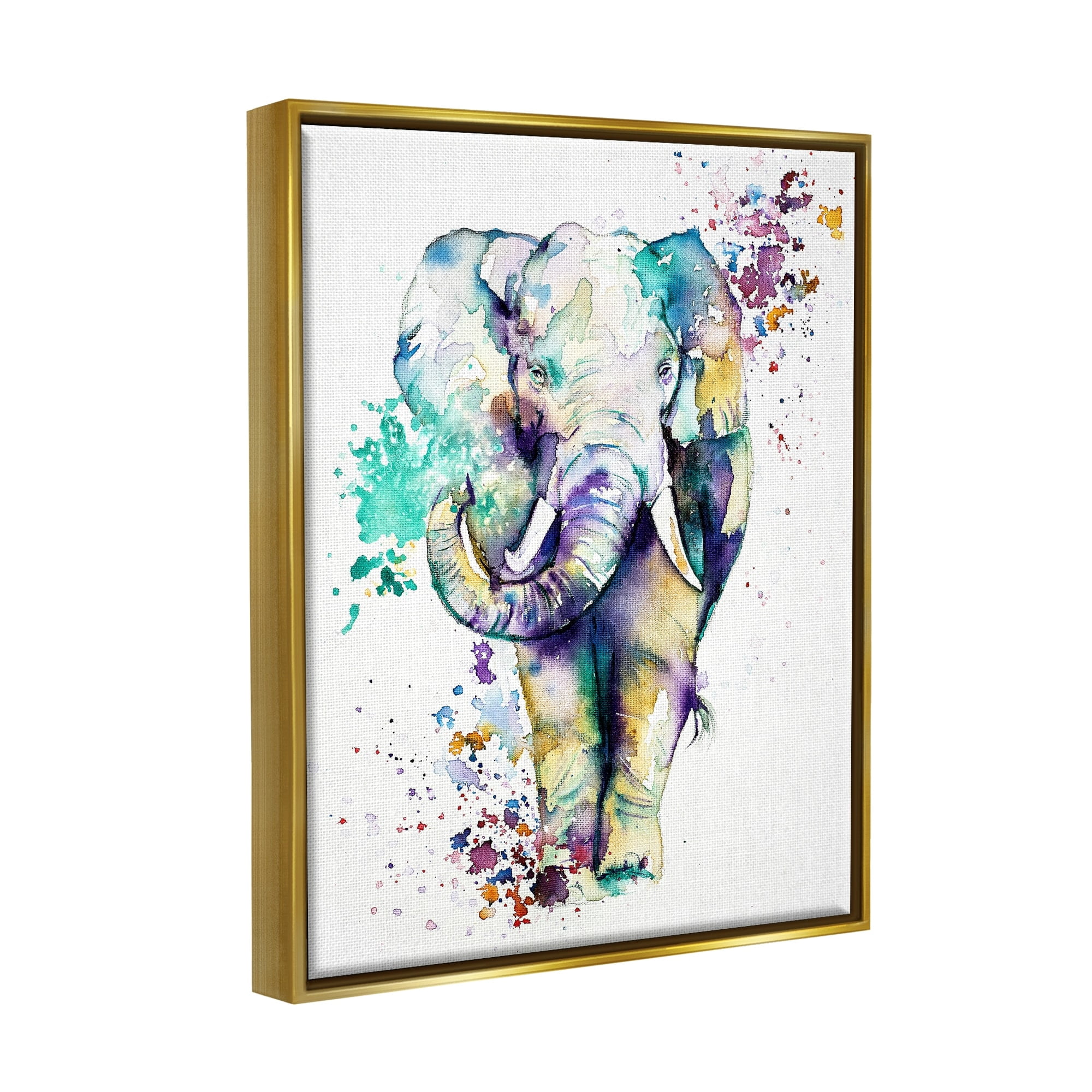 Stupell Industries Street Style Speckled Elephant Paint Splatter Animal Graphic Art Metallic Gold Floating Framed Canvas Print Wall Art, Design by Emma Catherine Debs