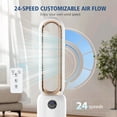thumbnail image 3 of Advwin 35" Bladeless Tower Fan with Remote, 26ft/s Standing Floor Fan, 90° Oscillation, 24 Speeds, 12H Timer, Quiet Cooling Air Circulator for Bedroom, White+Gold, 3 of 10