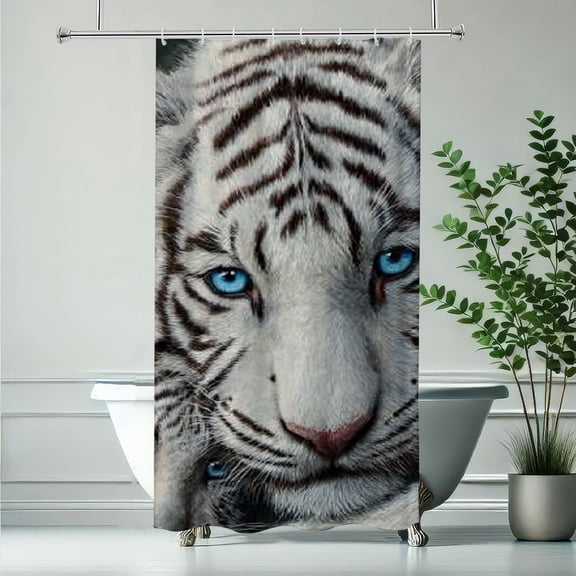 RKSupls Christmas Shower Curtain, White Tiger and Cub Shower Curtain with Hooks for Christmas Home Bathroom Decor Washable Curtains, 36x72 in