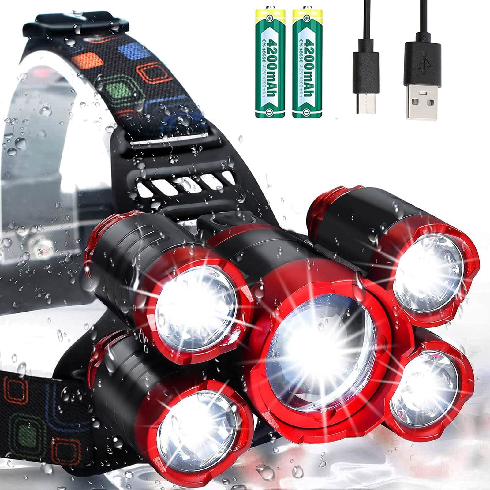 4*350000LM T6 LED Zoomable Headlamp USB Rechargeable Work Light 18*650 Headlight 