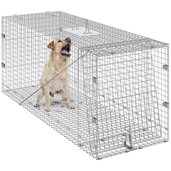 Vevor YBL42YC00000NH9IXV0 42 x 16 x 18 in. Humane Cat Trap Galvanized Iron, Folding Animal Trap with Handle for Stray Dogs, Armadillos & Raccoons