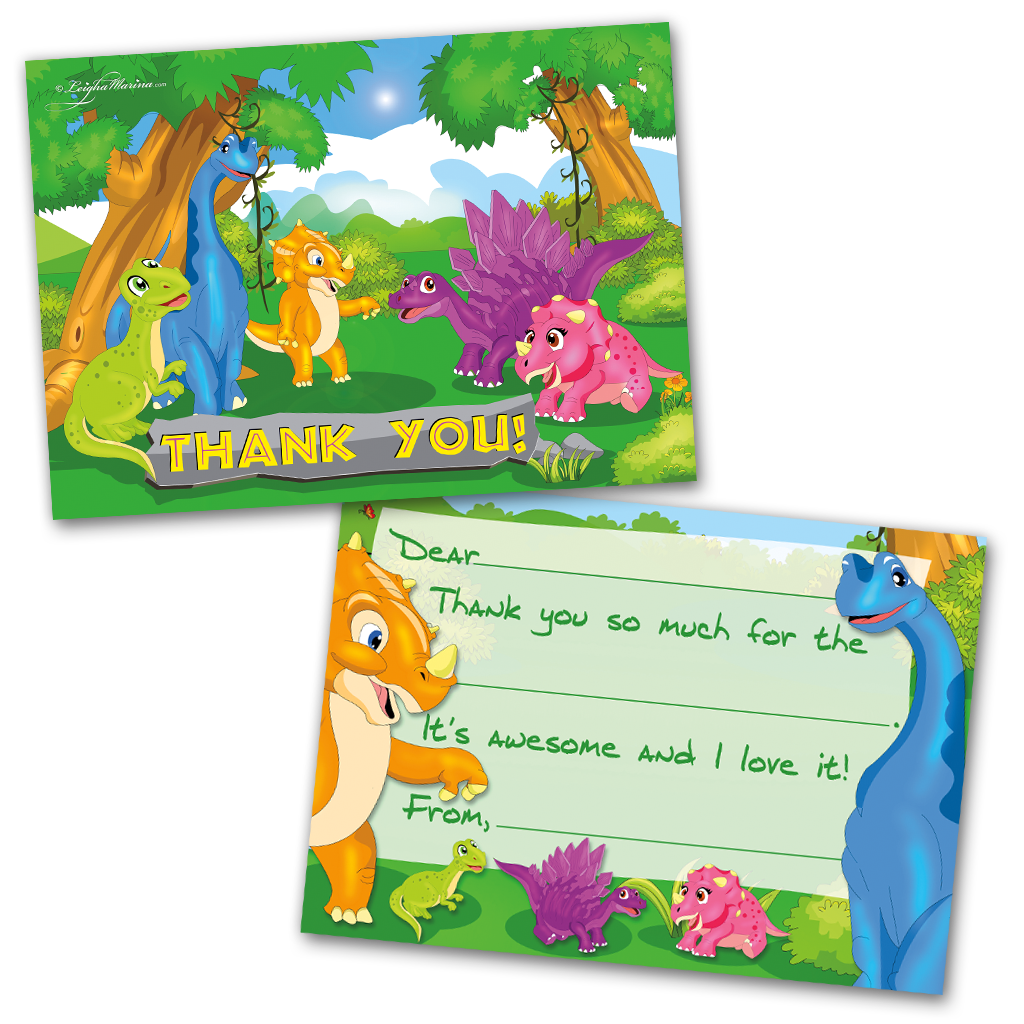 Dinosaur Thank You Cards for Kids, 20 Notes & 20 Envelopes