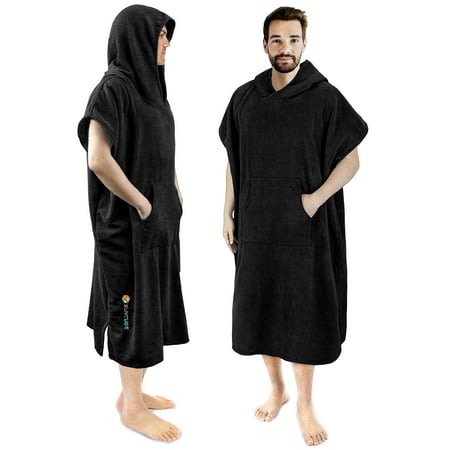 SUN CUBE Surf Poncho Changing Robe with Hood, Thick Quick Dry Microfiber Wetsuit Changing Towel for Surfing Beach Swim Outdoor Sports Men, Absorbent Wearable Towel Cover Up with Pocket, Black