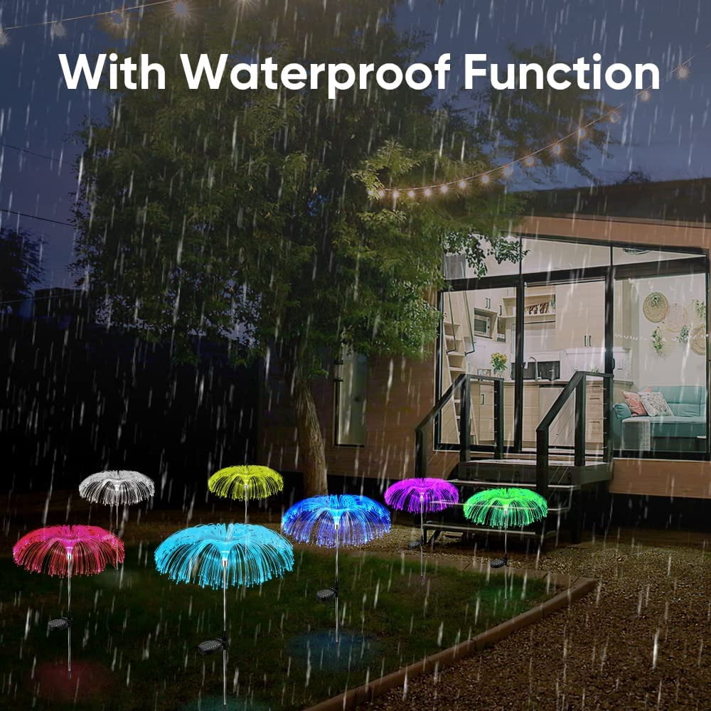 Happon 2 Pack Solar Outdoor Lights Decorative, Solar Flower Lights Jellyfish Fairy Lights Waterproof for Patio Yard Backyard Pathway Garden Decor, 7 Color Change Christmas Decorations