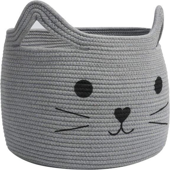 Large Woven Cotton Rope Storage Basket, Baby Laundry Basket Organizer for Towels, Blanket, Toys, Clothes, Gifts | Pet Gift Baskets for Cat, Dog - 15.7" L×11.8" H, Gray