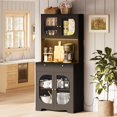thumbnail image 4 of 71" Kitchen Pantry Storage Cabinet with Lights and Charging Station, Tall Hutch Cabinet with Storage and Microwave Shelf for Dining Room, Black, 4 of 7