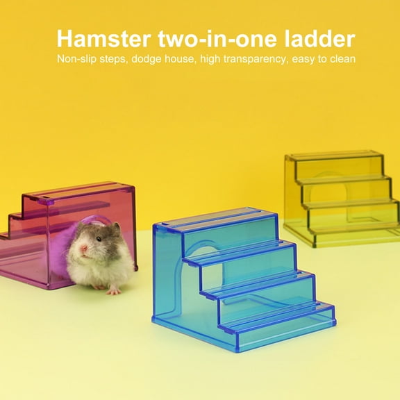 Pebbuoy 2 in 1 Hamster Climbing Ladder House Safe Odor-free Platform Toy 3 Steps Stairs Non-slip Acrylic Shelter Nest for Small Animals Gerbils Guinea Pig
