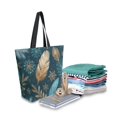 thumbnail image 2 of Open Top Canvas Tote Bag with Zipper Reusable Shopping Bag 13.5x15" Roomy Carryall Snowflake and Feather Pattern, 2 of 9