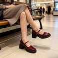 thumbnail image 6 of CHICVOMEY Women's Patent Leather Mary Jane Heels Block Heel Platform Pumps with Pearl Buckle Strap Closed Round Toe Chunky Heel Shoes for Work Wedding Casual, 6 of 7