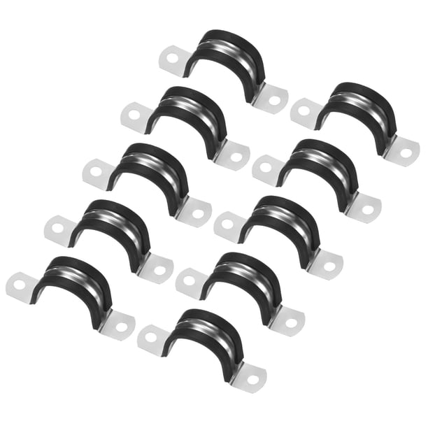 Uxcell 10 Paquete de Abrazaderas de Cable 1.18" 304 Acero Inoxidable Goma en Forma de U para Tubo