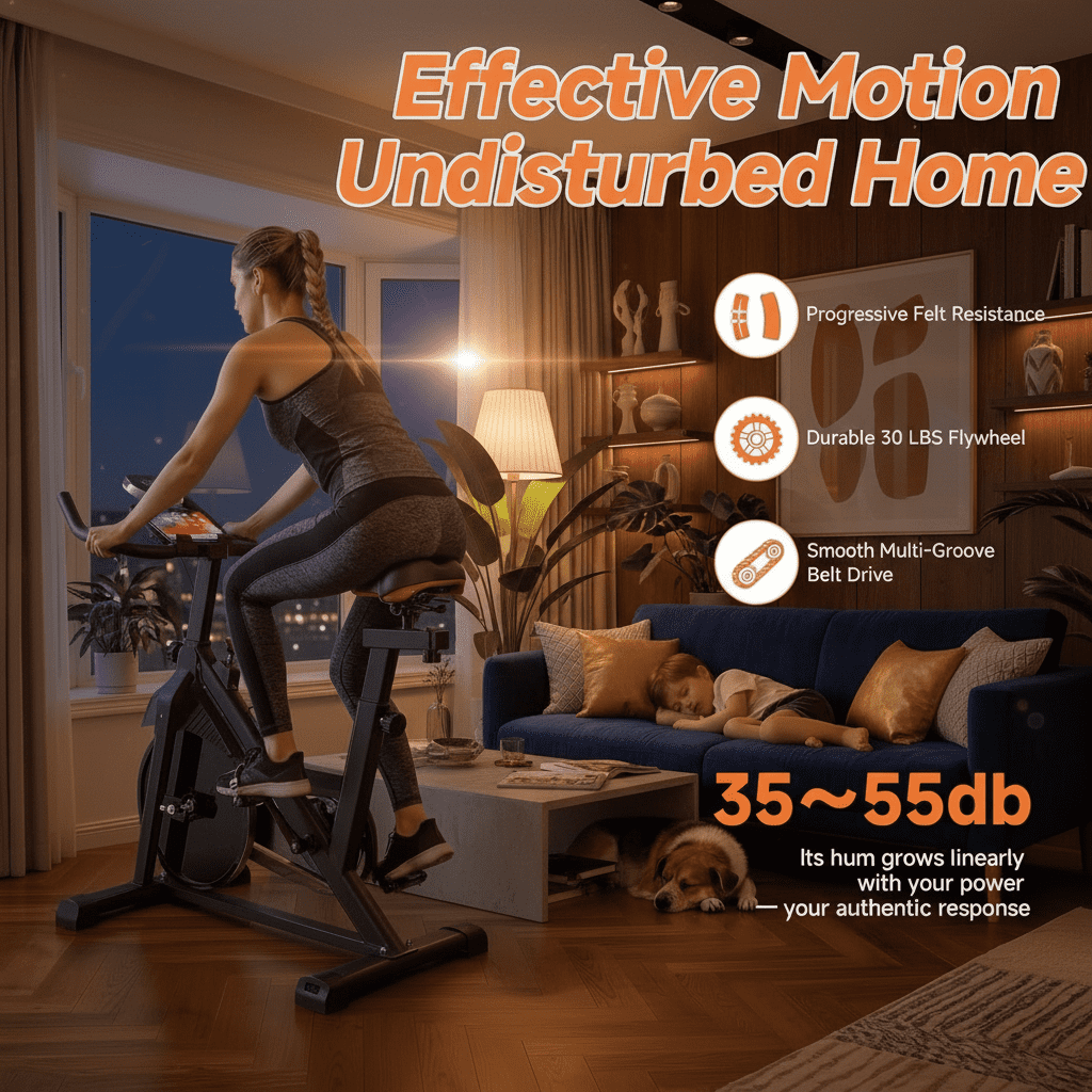 USLIM Indoor Cycling Bike, Silent Belt Drive Exercise Bike with 30 lb Flywheel, 100-Level Resistance,330 lbs Weight Capacity, Black