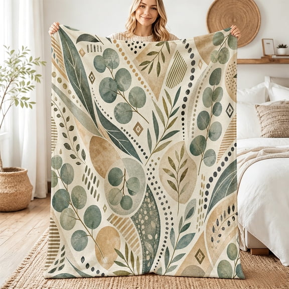 Verolix Modern Sage Foliage Flannel Throw Blanket for Couch and Bed, Housewarming Gift, 30" x 40"