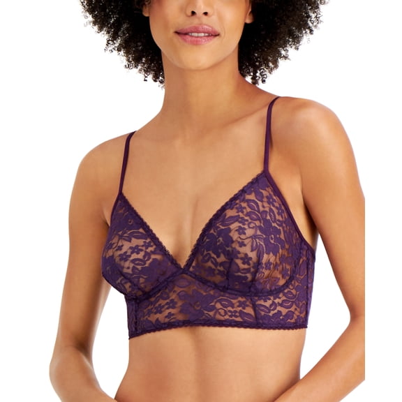 INC International Concepts Women's Floral Lace Bralette, Purple Dynasty, Small