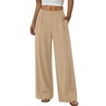 thumbnail image 5 of Miluxas Womens Summer Wide Leg Dressy Pants Business Casual Flowy Work Palazzo Pants Button Decor High Waisted Slacks Trousers Khaki, 5 of 5