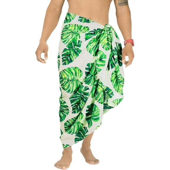LA LEELA Men's Bath Trunk Swimwear Sarong Pareo Beach Wrap One Size Pine, Leaves Summer Vacation Aloha