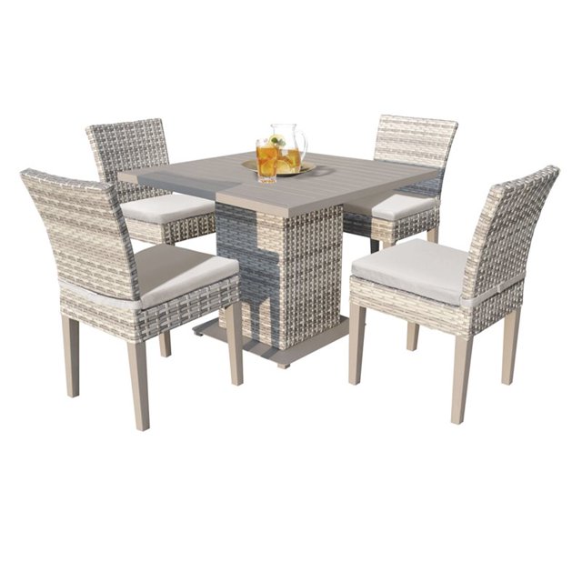 TK Classic Fairmont 5 Piece 40" Square Patio Side Chair Dining Set Beige
