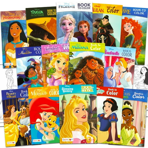 14 Disney Princess Small Coloring Books for Kids - Bulk Coloring Bundle Classroom Rewards, Prizes, PreK Kindergarten Party Favors with Moana, Frozen, More | Mini Activity Books for Girls