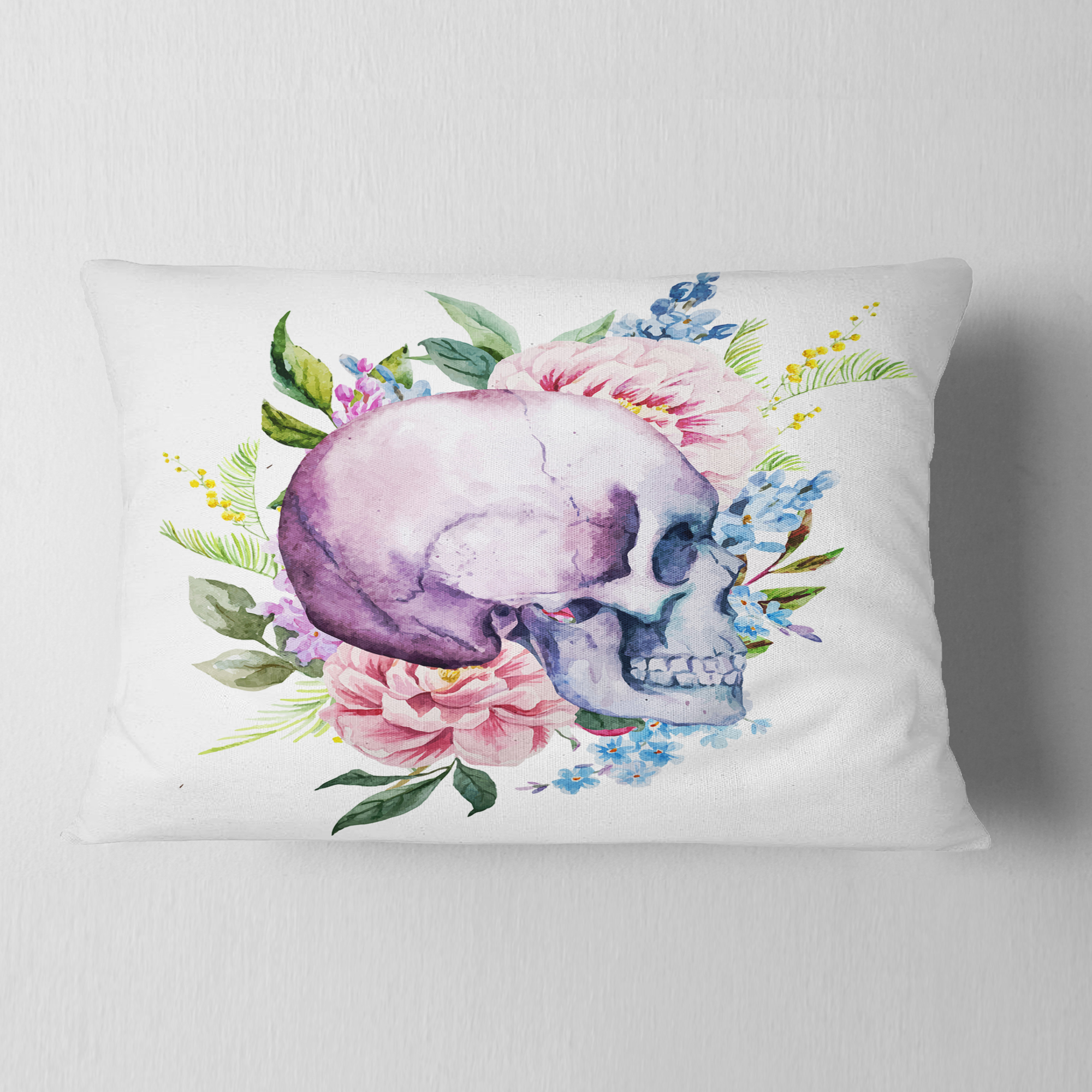 Designart Skull with Flower Borders - Floral Throw Pillow - 12x20