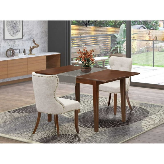 East West Furniture East-West Furniture PSSI3-MAH-35 - A dinette set of 2 fantastic parson chairs using Linen Fabric Doeskin color and an attractive 12" butterfly leaf rectangle kitchen table in...