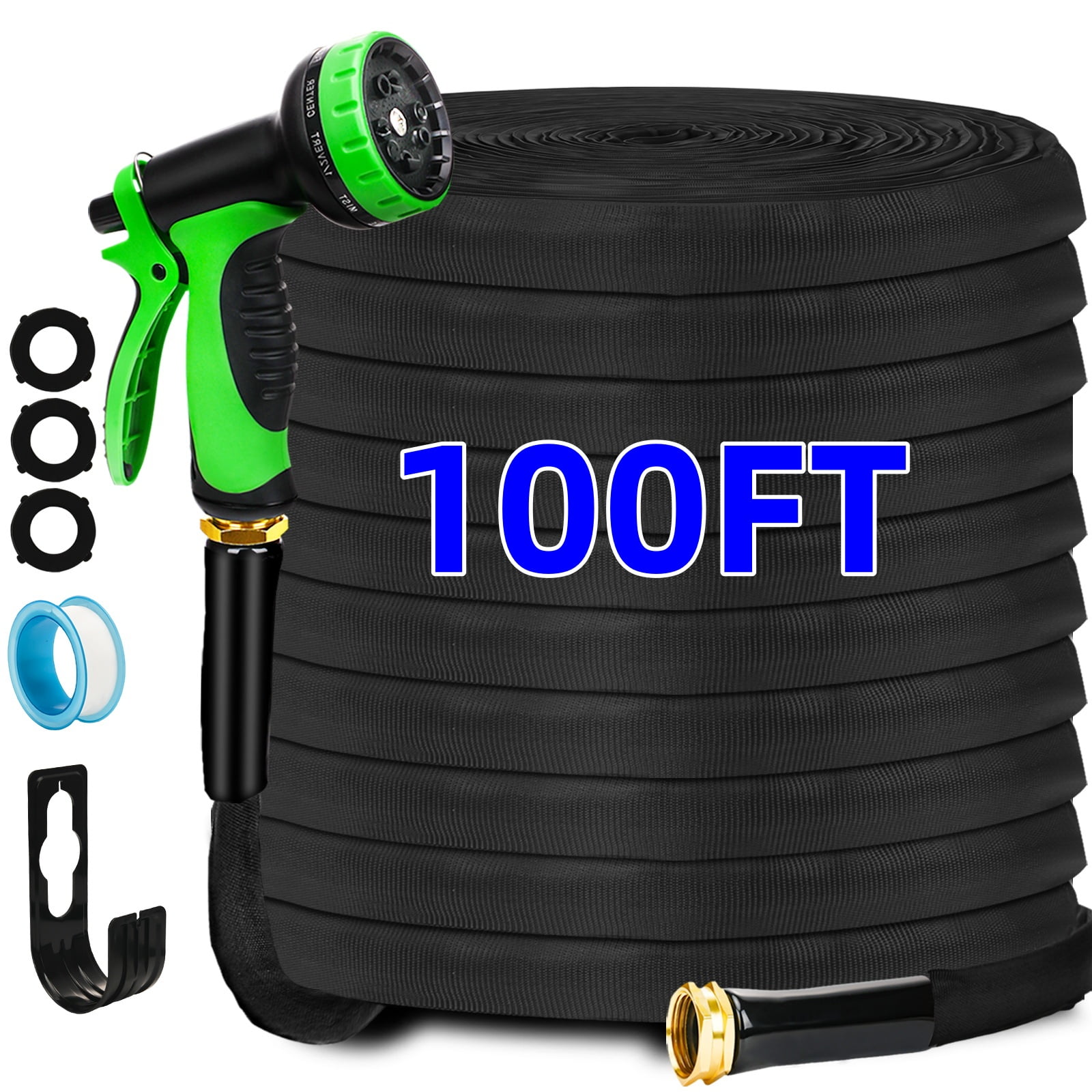 100FT Non-Extendable Garden Hose Set - High-Pressure, Explosion & Freeze-Proof with 8-Function Gun