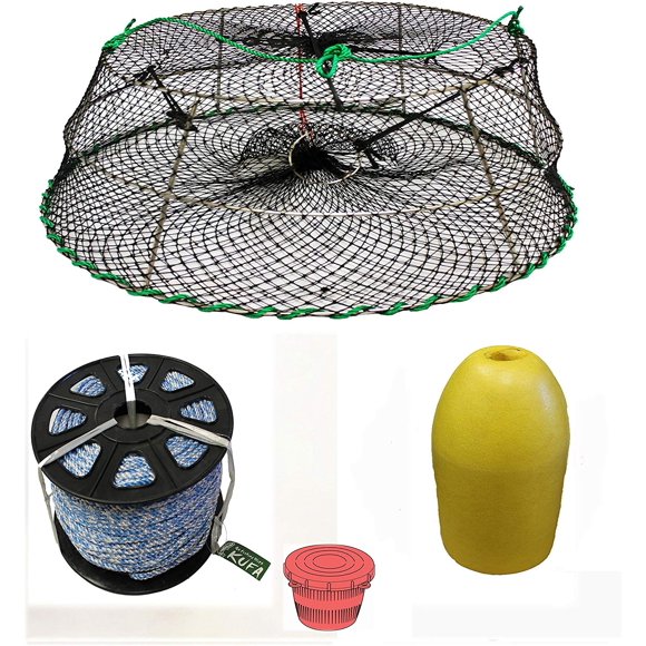 Tower Style Stainless Steel Prawn Trap with 1/4"x400' Non-Lead Sinking Rope, 11" Bullet Flaot & Bait Jar Combo