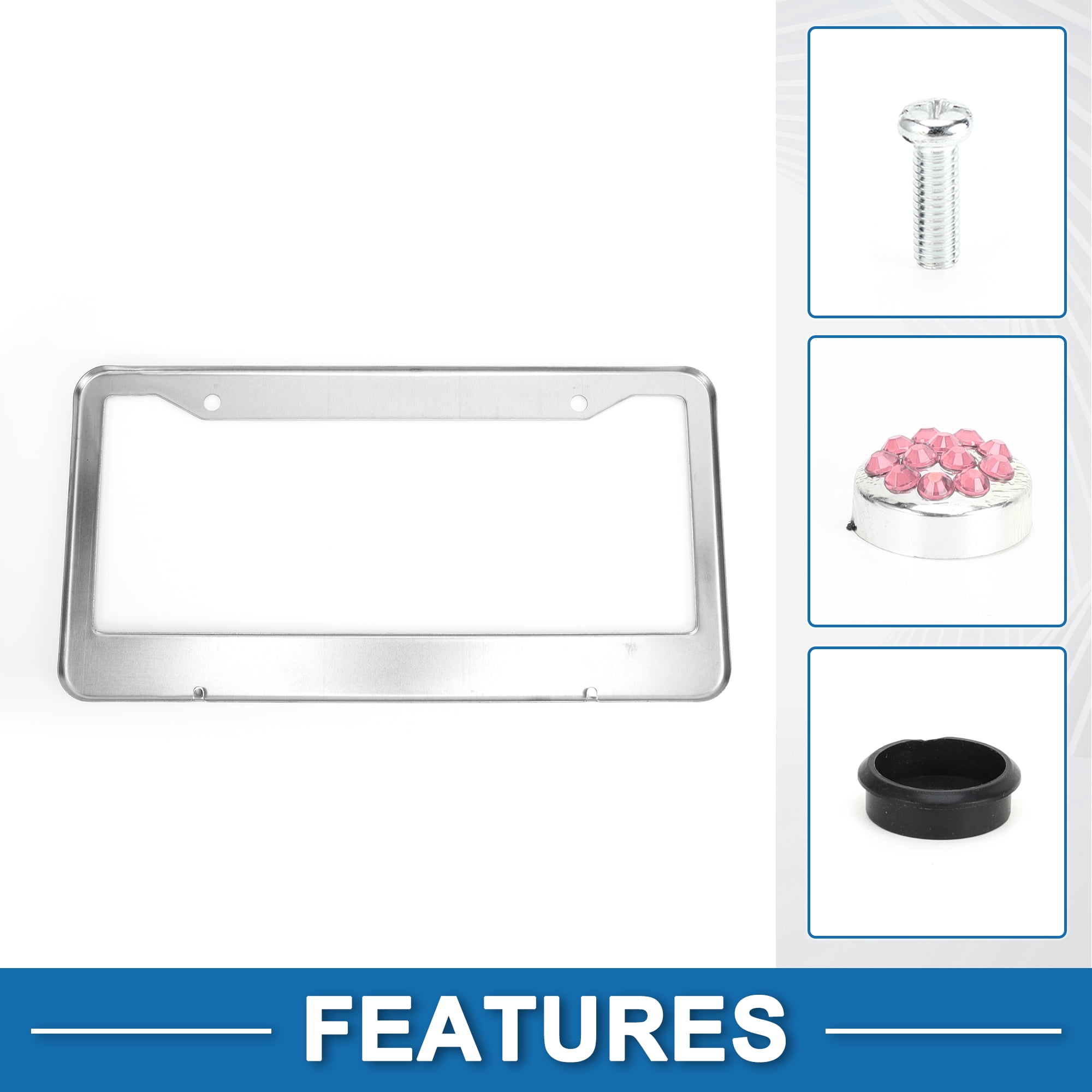 Unique Bargains Stainless Steel License Plate Holder Round Hole Mirror Polished Pink