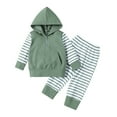thumbnail image 1 of Gibobby Conjunto de Sudadera y Leggings de Lana a rayas de otoño para niñas recién nacidas, pantalones de manga larga, Sudadera con capucha, conjunto de sudadera(Verde,18-24 Meses), 1 of 5