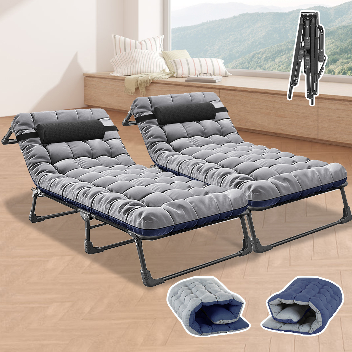 Slsy 2 Pack Folding Camping Cot for Adults, Adjustable 4Position