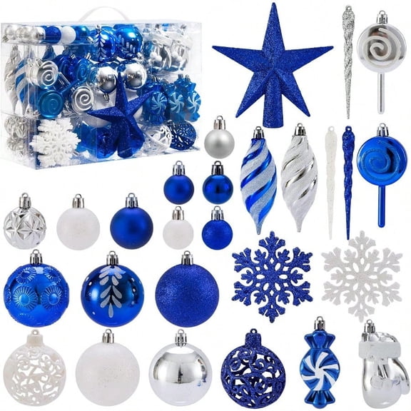 130 Pcs Christmas Ball Ornaments Christmas Tree Decoration Set Red Christmas Ball Shatterproof Hanging Ornament Decorations for Christmas Tree Wreaths and Outdoor Displays Blue