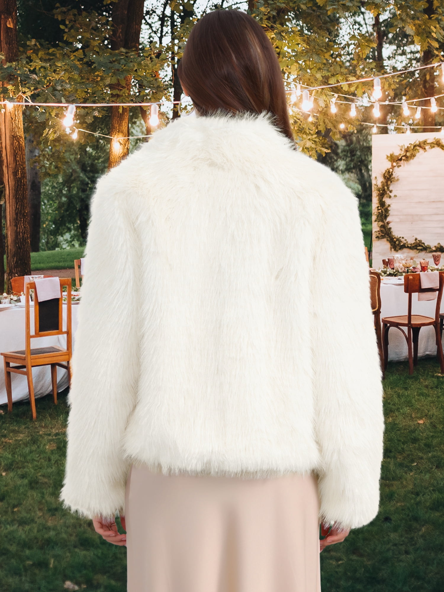 DARING DIVA Women's Faux Fur Cropped Jacket Open Front Shaggy Winter Outerwear S Apricot