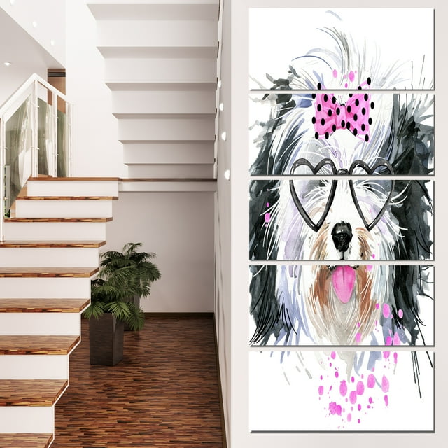 Cute Dog with Heart Glasses - Contemporary Animal Art Canvas