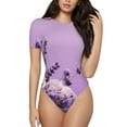 thumbnail image 1 of Balery Lavender Roses Arrangement Body de cuello redondo de manga corta para mujer Tops de manga corta Tops básicos-Medium, 1 of 7