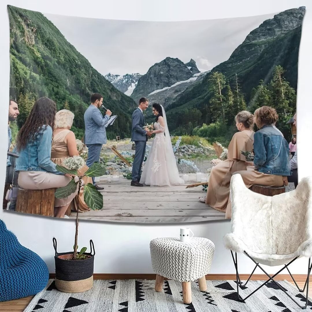 AISENIN Custom tapestry Personalized backdrop with name and photo customized wall hanging For wedding birthday father's mother's day gift and bedroom aesthetic 60 X 90 in
