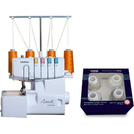 Brother Serger 1034D Heavy-Duty Metal Frame Overlock Machine, 1,300 Stitches Per Minute, and ETSERGSTR Premium Serger Thread Assortment