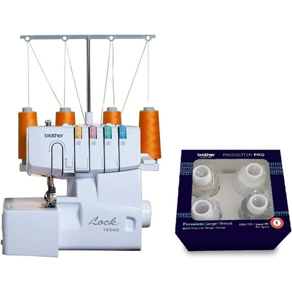 Brother Serger 1034D Heavy-Duty Metal Frame Overlock Machine, 1,300 Stitches Per Minute, and ETSERGSTR Premium Serger Thread Assortment