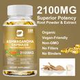 thumbnail image 4 of Organic Ashwagandha 2,100 mg - 120 Veggie Capsules Pure  Ashwagandha Powder and Root Extract Supplement - Stress Relief, Mood Enhancer, 4 of 7