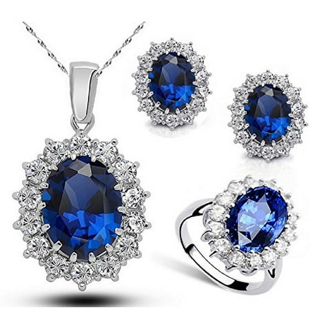 Cubic Zirconia Sapphire Jewelry Set (Ring Size #8)