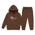 thumbnail image 5 of fnnxnal Girls' Brown Tracksuit - 100% Polyester Soft Hoodie & Jogger Pants Set with Heart Paw Print, Comfortable Kids Activewear for Ages 2-13,Size 9 T, 5 of 6