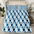 thumbnail image 2 of jejeloiu Geometric Abstract Patchwork Full Size Sheets,Abstract Circle Rhombus Bed Sheets,Blue Gray Sheet Sets For Girls Boys,Luxury Bedroom Decor,4 Pieces, 2 of 7