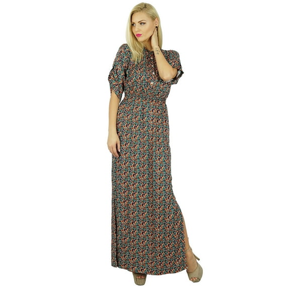 Bimba Women Bohemian Style Long Maxi Dress Rayon Gown With Side Slit