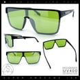 thumbnail image 2 of Shield Sunglasses for Men UV400 Mirrored Lens Oversized One-Piece Frame Futuristic Wraparound Style Black Frame - Green Lens, 2 of 7