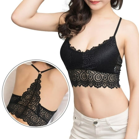 Soft Crop - Deago® -Soft Floral Halter No Boundaries Women's Lace Triangle Wirefree Bralette Unpadded Bra Crop Beauty Back