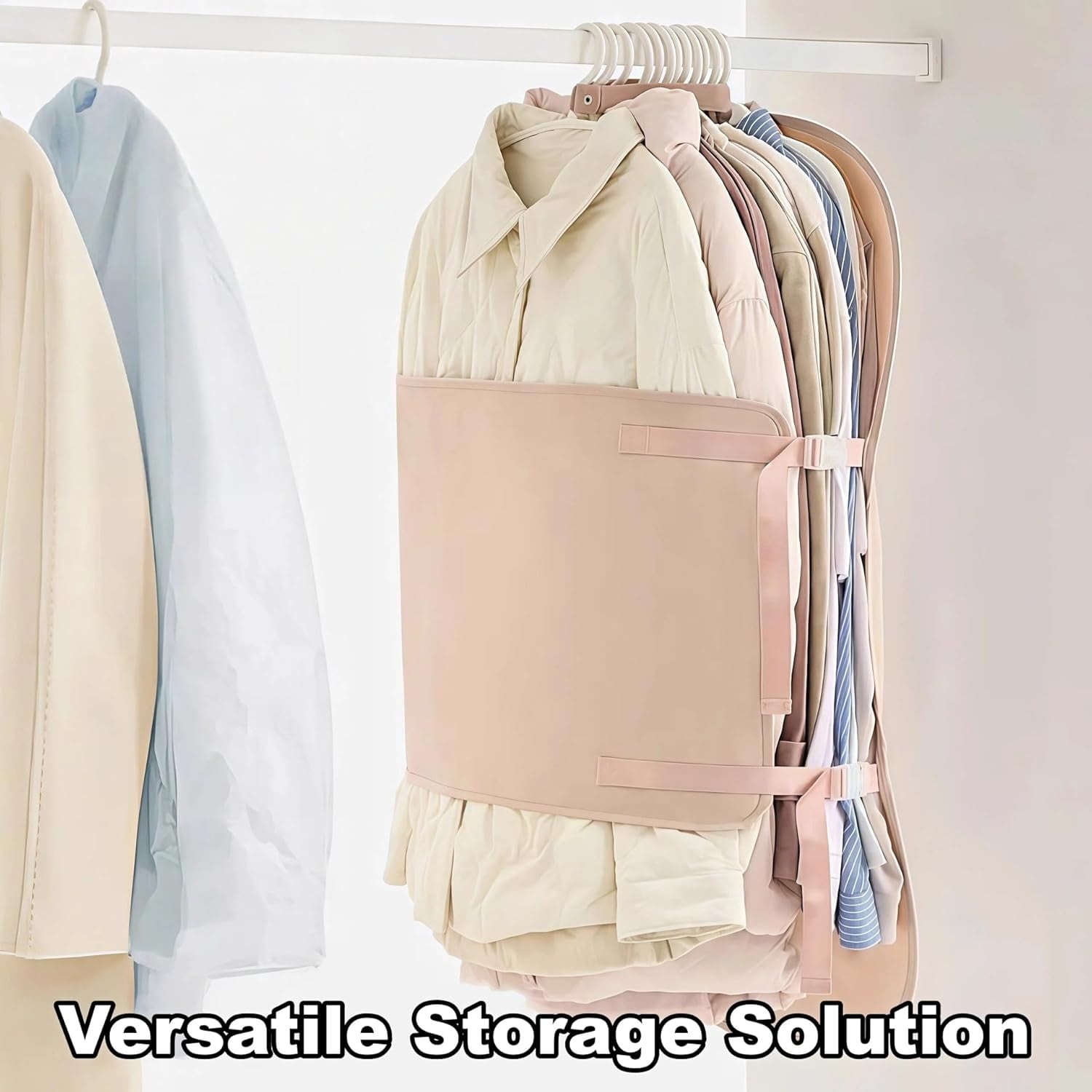 Space Saving Hanging Compression Garment Bag with Zipper for Closet Storage,  Organizer Otherwise Space-saving Compression Garment Bag/Space Saving Hanging Garment Bag（2pcs-pink）