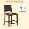 thumbnail image 3 of Costway Woven Bar Stools Set of 2 Counter Height Dining Chairs Faux PU Leather Kitchen, 3 of 8