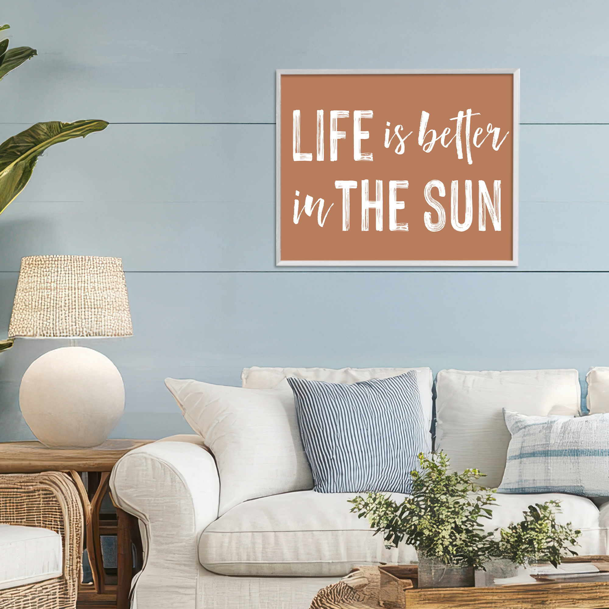 Life Better In Sun Brown White Framed Giclee Art, design by Lettered and Lined