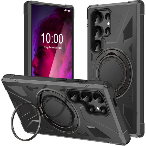Samsung Galaxy S24 Ultra Case with Kickstand  Grade Drop Phone Case with 360°Rotate Magnetic Ring Stand for Galaxy S24 Ultra 6.8 inch - Black