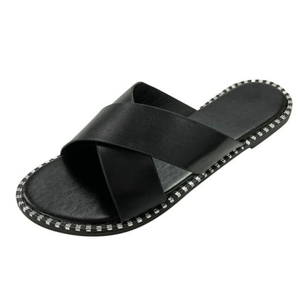 

Sandals Women Women Flat Shoes Women Sandals for Womens Crystal Flip Flop Flats Open Toe Flat Diamond Slippers Womens Sandals Pu Black 40